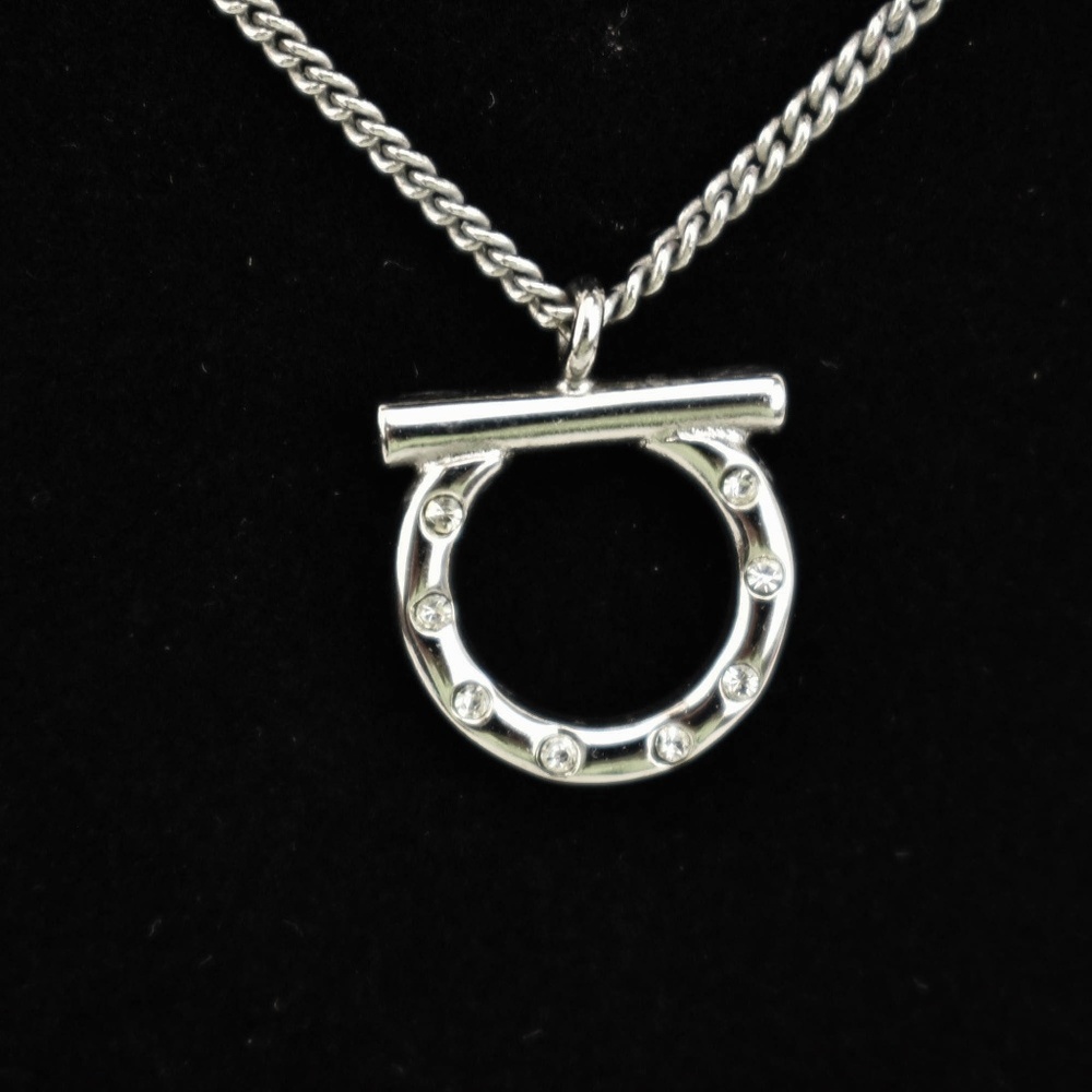 FERRAGAMO Silver & Swarovski "Gancini" Necklace mu